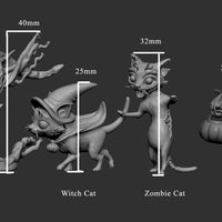 Skele cat - Ghost Cat - Witch Cat- Zombie Cat - 3d Printed Miniature (32mm)