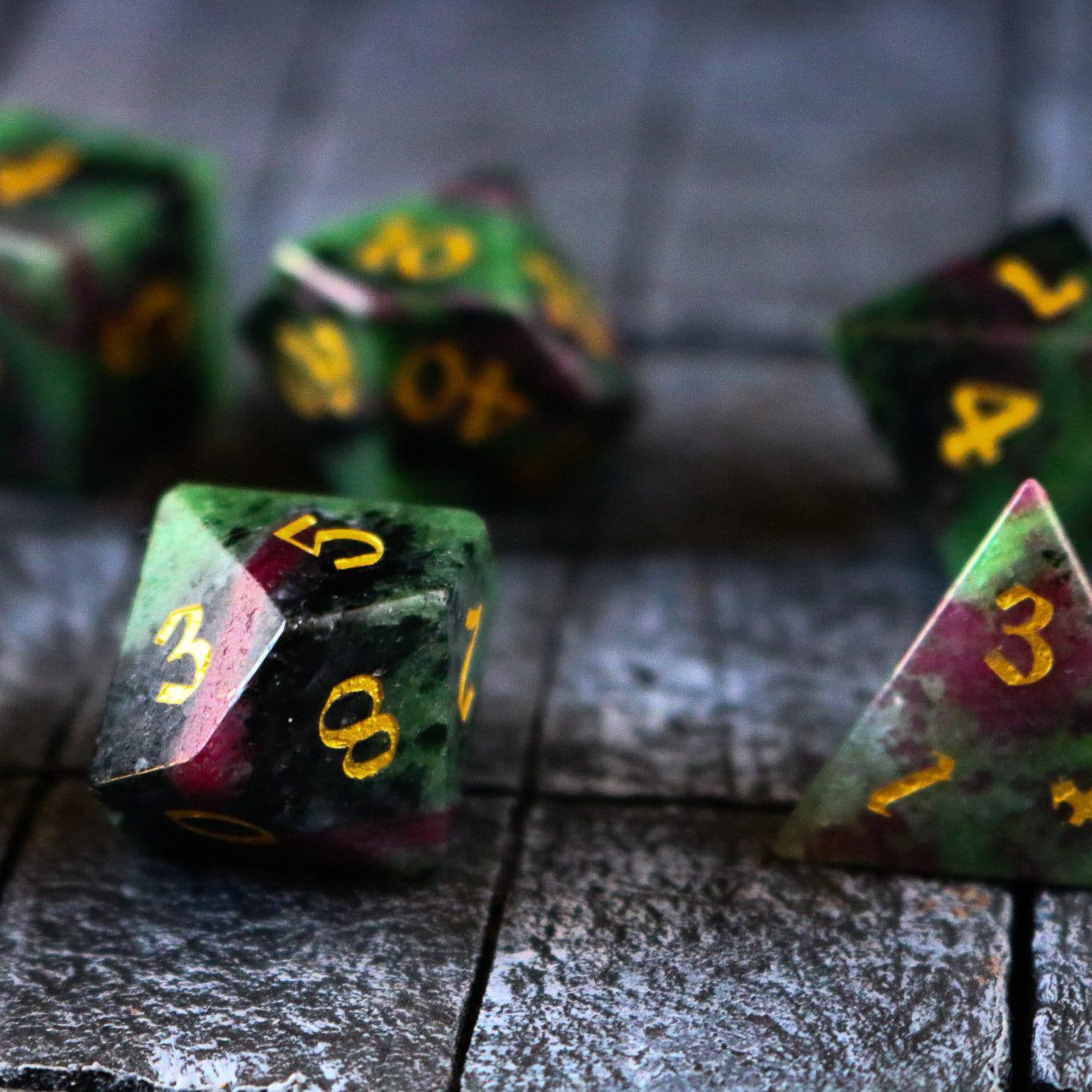 Gemstone Zoisite Dice Set (with box)