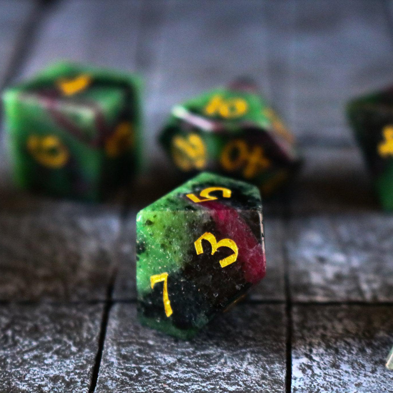 Gemstone Zoisite Dice Set (with box)
