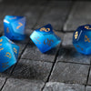 Hand Carved  Gemstone Dark Blue Cats Eye Stone (And Box) Polyhedral Dice Set
