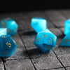 Hand Carved  Gemstone Light Blue Cats Eye Stone (And Box) Polyhedral Dice Set