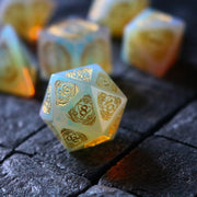 Mage Fury Gemstone Opalite Hand Carved Polyhedral Dice (And Box) Dice Set