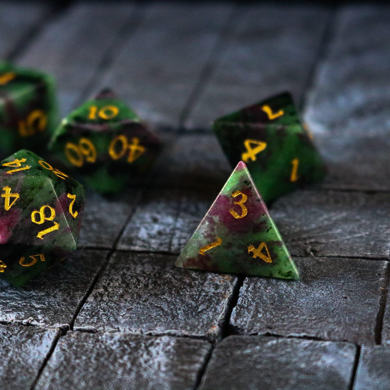 Gemstone Zoisite Dice Set (with box)
