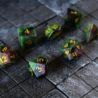 Gemstone Zoisite Dice Set (with box)
