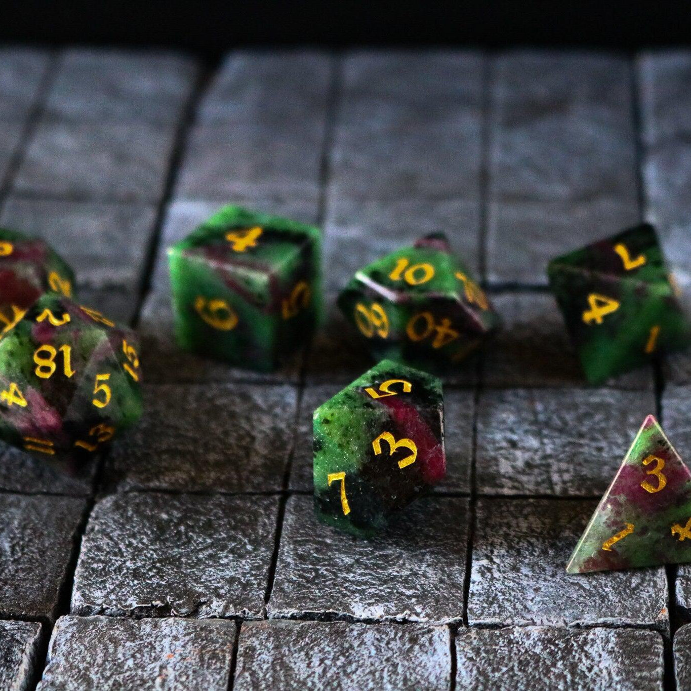 Gemstone Zoisite Dice Set (with box)