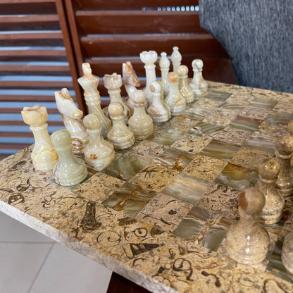 Coral Green Onyx Marble Chess Set 12 Inches - High Quality Handmade