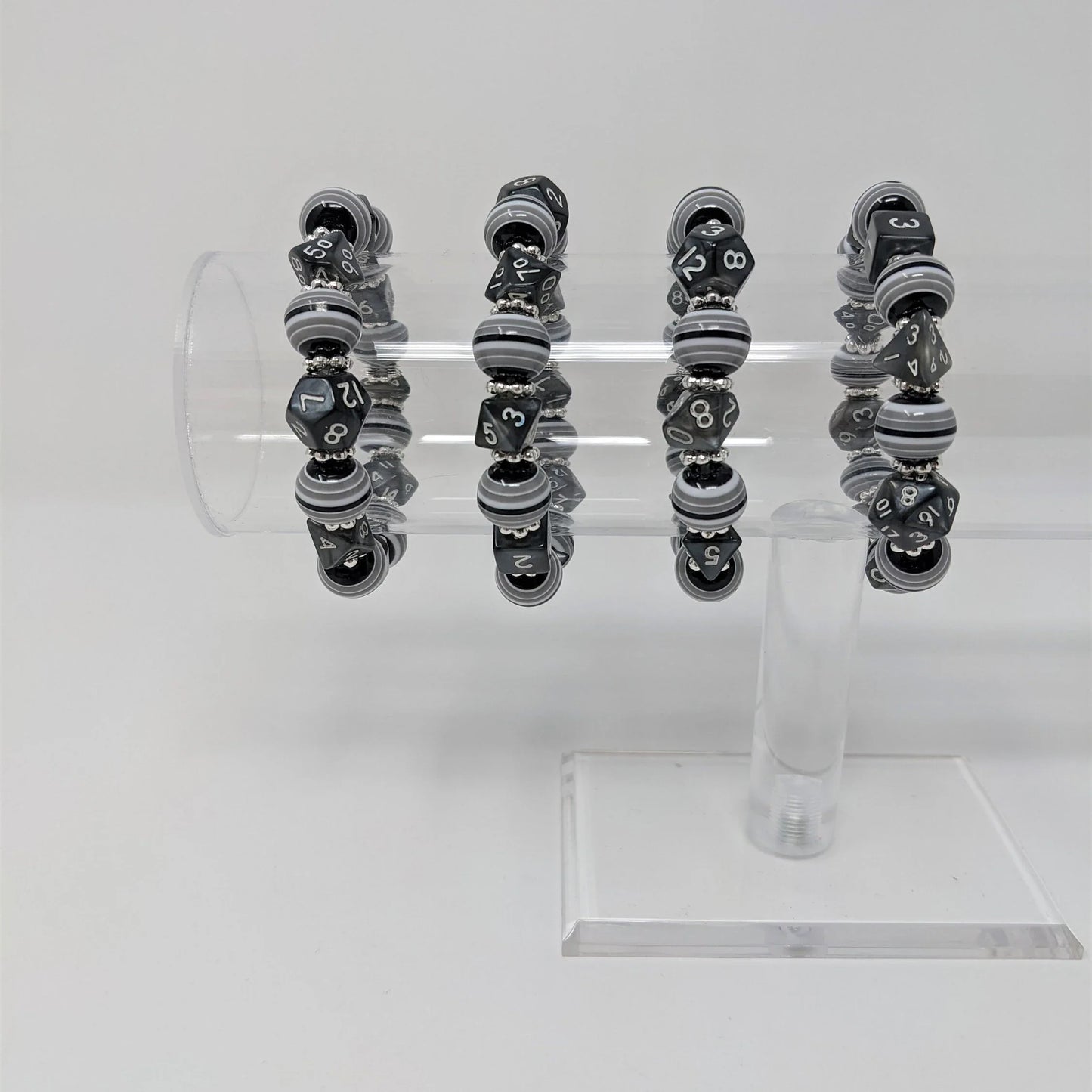 Black Grey and White Stripe Dice Bracelet