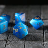 Hand Carved  Gemstone Dark Blue Cats Eye Stone (And Box) Polyhedral Dice Set