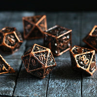 Shield And Sword Copper Hollow Metal Dice Set
