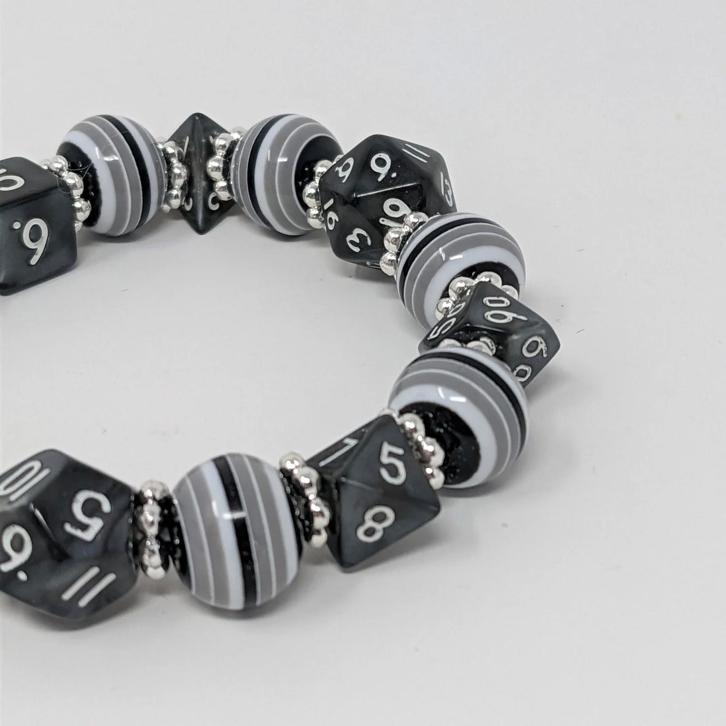 Black Grey and White Stripe Dice Bracelet