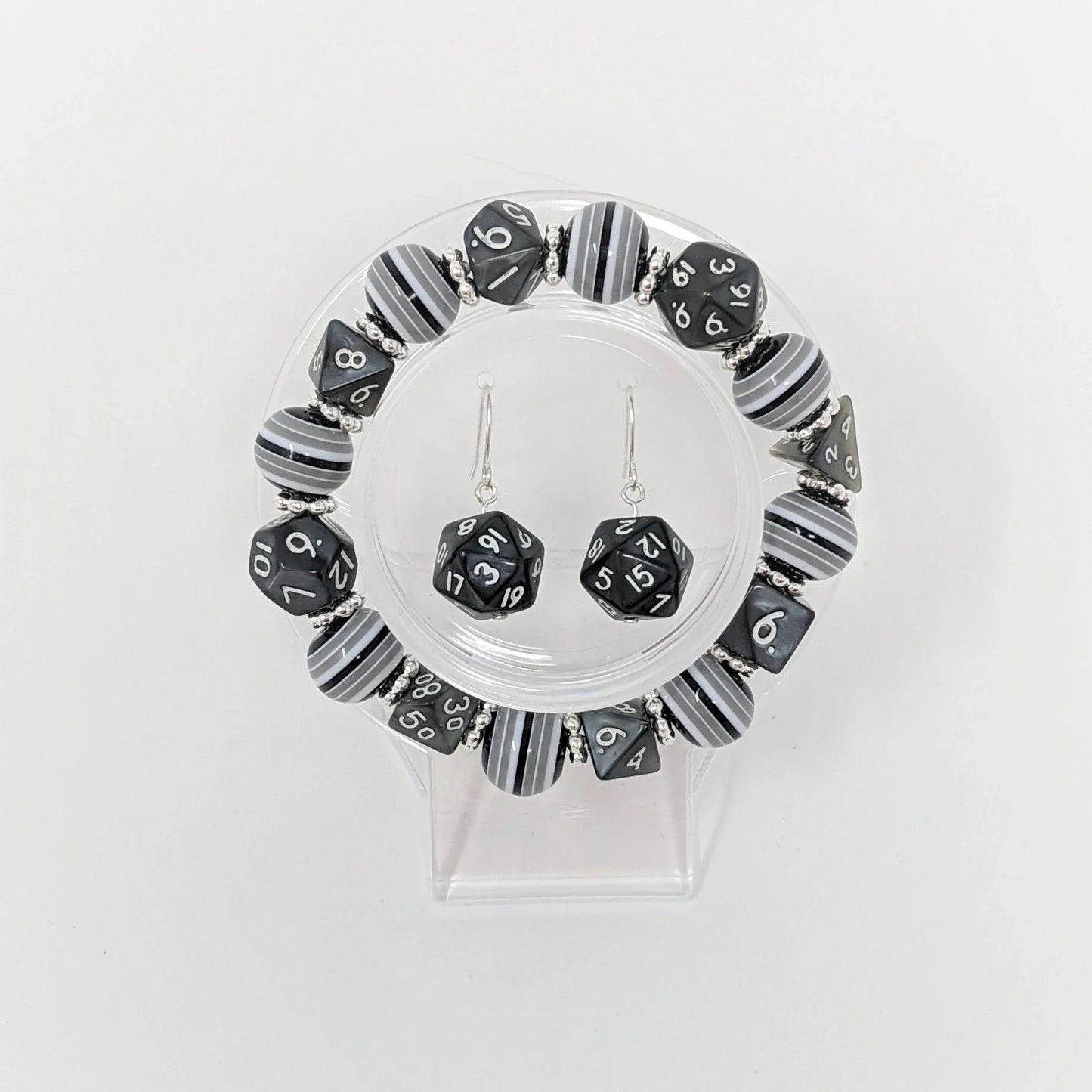 Black Grey and White Stripe Dice Bracelet