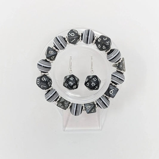 Black Grey and White Stripe Dice Bracelet