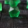 Hand Carved Raised Green Zircon Glass (And Box) Polyhedral Dice Set