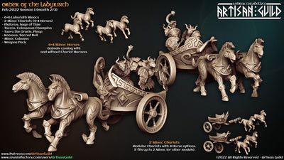 Minoc Horses and Chariots - Order of the Laybrinth - 3d printed - Table top - Miniatures - D&D - Pathfinder - Artisan Guild