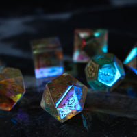 Dragon Shield  Gemstone Dichroic Glass Polyhedral Dice (With Box)