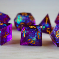 Purple Handmade Sharp Edge Resin Dice Set
