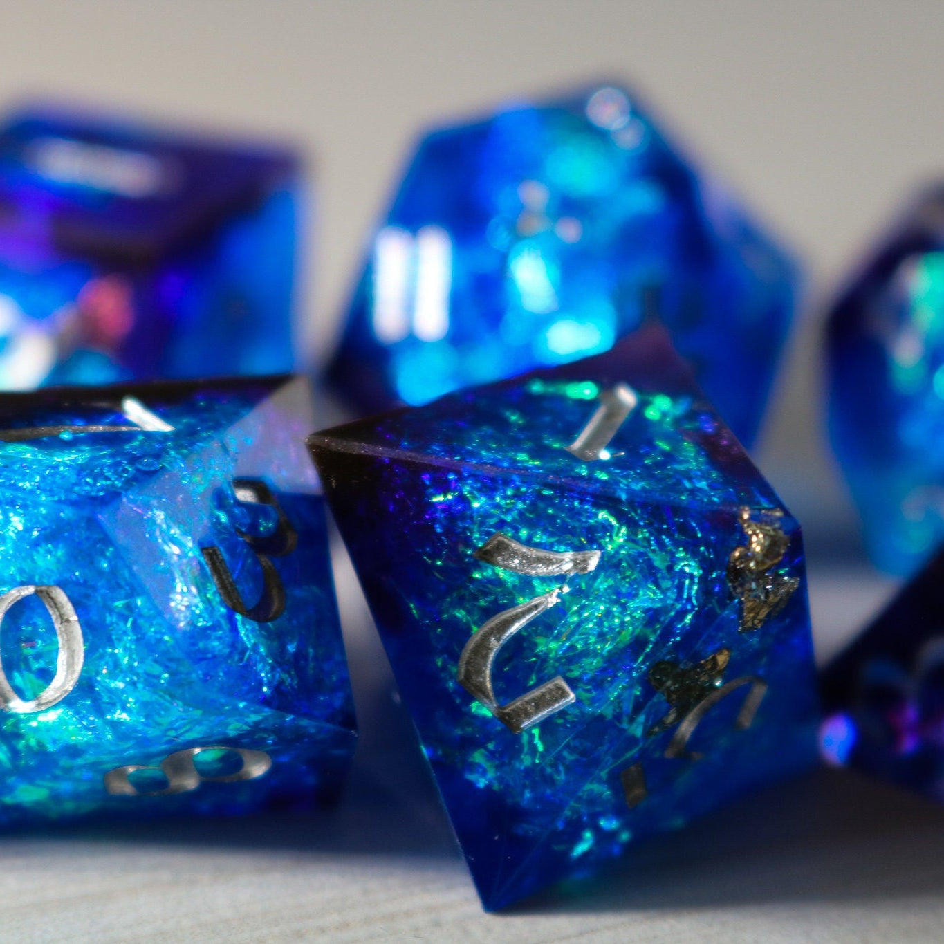 Blue Handmade Sharp Edge Resin Dice Set