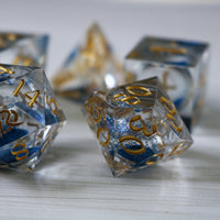 Blue Glitter Liquid Core Handmade Sharp Edge Resin Dice Set