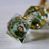 Green Glitter Liquid Core Handmade Sharp Edge Resin Dice Set