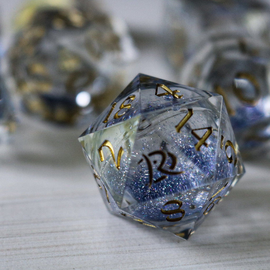 Silver Glitter Liquid Core Handmade Sharp Edge Resin Dice Set