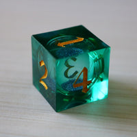 Sea Green Glitter Liquid Core Handmade Sharp Edge Resin Dice Set