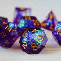 Purple Handmade Sharp Edge Resin Dice Set
