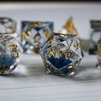 Blue Glitter Liquid Core Handmade Sharp Edge Resin Dice Set