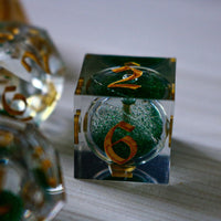 Green Glitter Liquid Core Handmade Sharp Edge Resin Dice Set