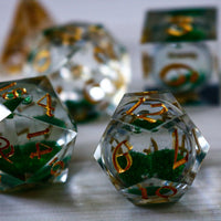 Green Glitter Liquid Core Handmade Sharp Edge Resin Dice Set