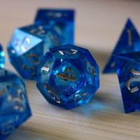 Blue Glitter Liquid Core Handmade Sharp Edge Resin Dice Set