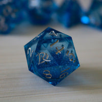 Blue Glitter Liquid Core Handmade Sharp Edge Resin Dice Set