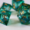 Sea Green Glitter Liquid Core Handmade Sharp Edge Resin Dice Set