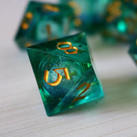 Sea Green Glitter Liquid Core Handmade Sharp Edge Resin Dice Set