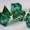 Sea Green Glitter Liquid Core Handmade Sharp Edge Resin Dice Set