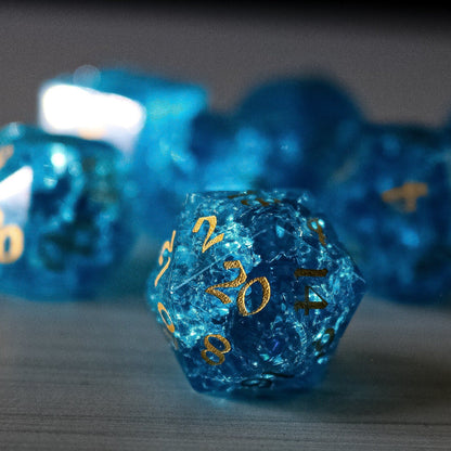 Blue Lightning Glass Cracked Glass (And Box) Dice Set