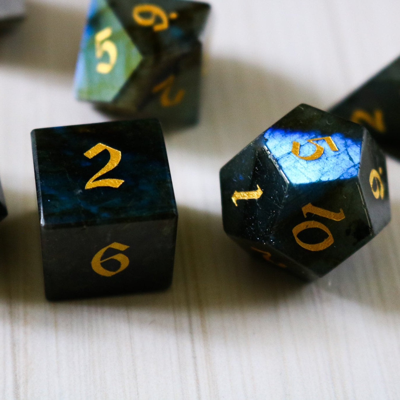 Labradorite Gemstone Dice (And Box) Polyhedral Dice Set