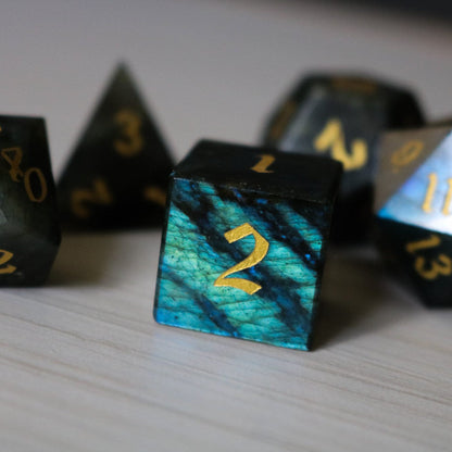 Labradorite Gemstone Dice (And Box) Polyhedral Dice Set