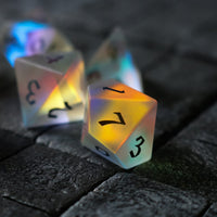 Gemstone (Inked) Raised Dichroic Glass Polyhedral Dice (With Box) Set