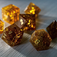 Gold Honey Lightning Glass Cracked Glass (And Box) Polyhedral Dice Set