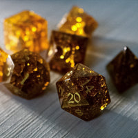 Gold Honey Lightning Glass Cracked Glass (And Box) Polyhedral Dice Set