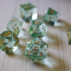 Hand Carved  Green Water Glass (And Box) Polyhedral Dice Set
