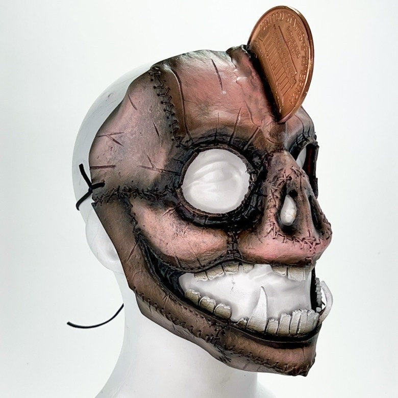 Demented Piggy Bank - Genuine Leather Mask - Real Copper Penny  - Handmade Full Face Cover for Halloween or Performance Costume