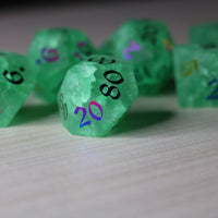 Green Mint Inked Lightning Glass Cracked Glass (And Box) Polyhedral Dice Set
