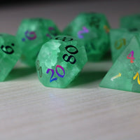 Green Mint Inked Lightning Glass Cracked Glass (And Box) Polyhedral Dice Set