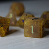 Orange Halloween Pumpkin Inked Lightning Glass Cracked Glass (And Box) Polyhedral Dice DND Set