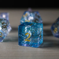 Fire Glass Blue (And Box) Polyhedral Dice Set