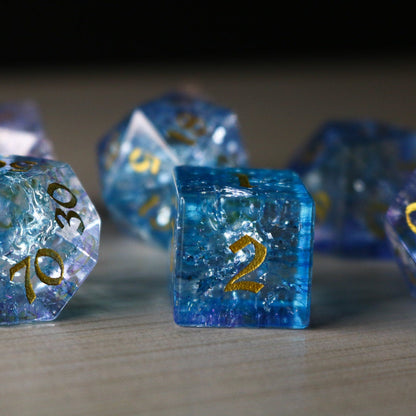 Fire Glass Blue (And Box) Polyhedral Dice Set