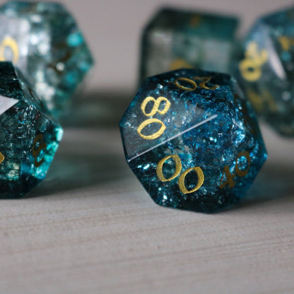 Dark Waters Forge Fire Glass Blue Dice Set (with box)