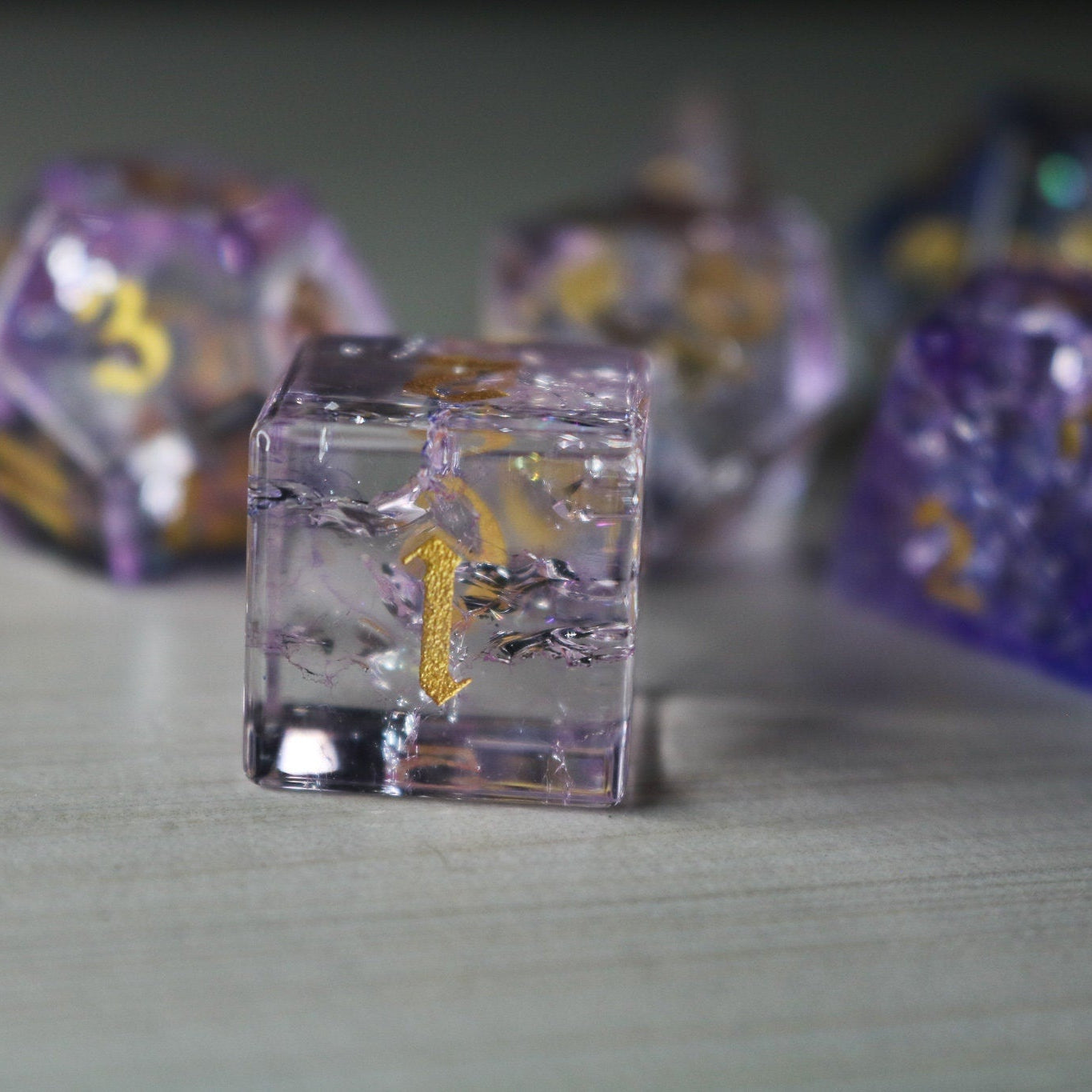 Purple Cloud Forge Fire Glass (And Box) Polyhedral Dice DND Set