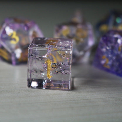 Purple Cloud Forge Fire Glass (And Box) Polyhedral Dice DND Set